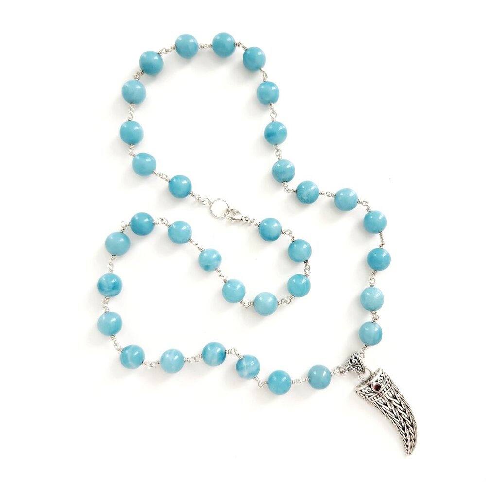 AMAZONITE NECKLACE W/ 925 SILVER CLAW PENDANT--24"